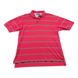 Vintage Tommy Hilfiger Polo Shirt Adult MEDIUM Pink Black Stripes 90s Crest